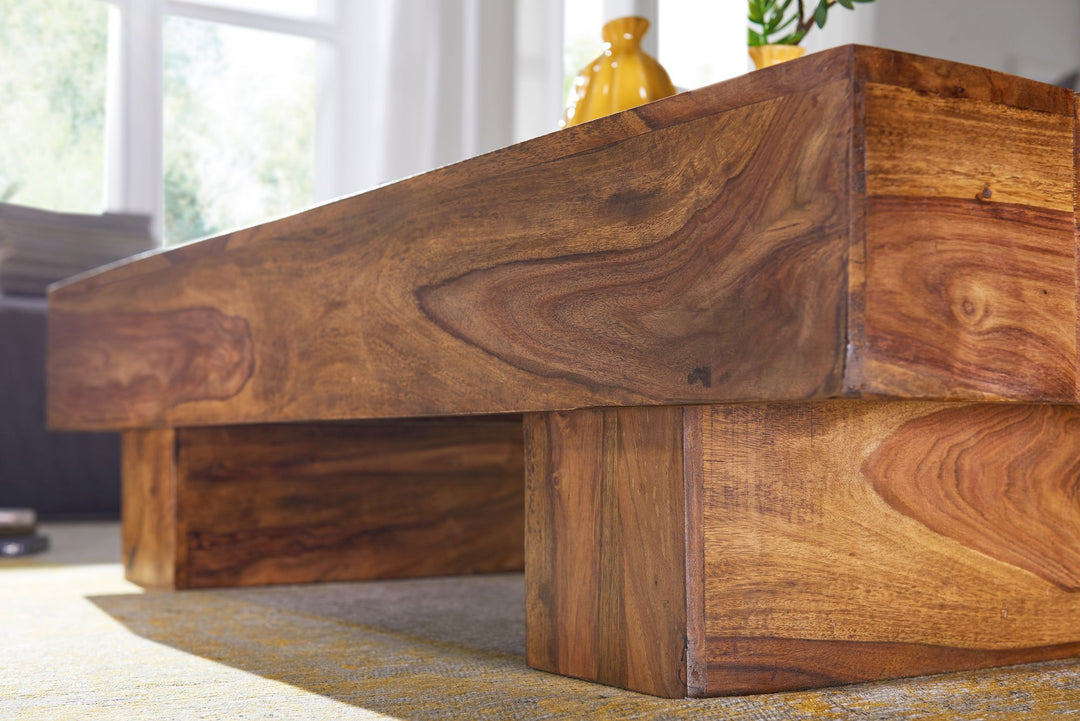 Massivholz Couchtisch SAAR_ 120x45 cm_ Akazien-/Sheeshamholz_ handgefertigt_ pflegeleicht - KADIMA DESIGN_Farbe_ Braun_ Größe_ 120x45x30 cm_