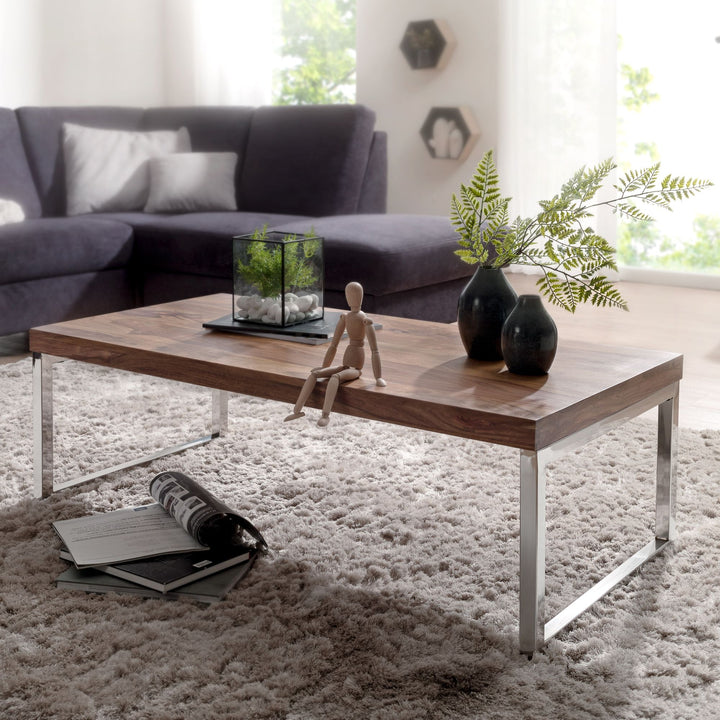 Couchtisch ISEN_ Massivholz_ Chromfüße_ 120x40x60 cm_ handgefertigt_ Sheesham/Akazie - KADIMA DESIGN_Farbe_ Braun_ Größe_ 120x60x40 cm_