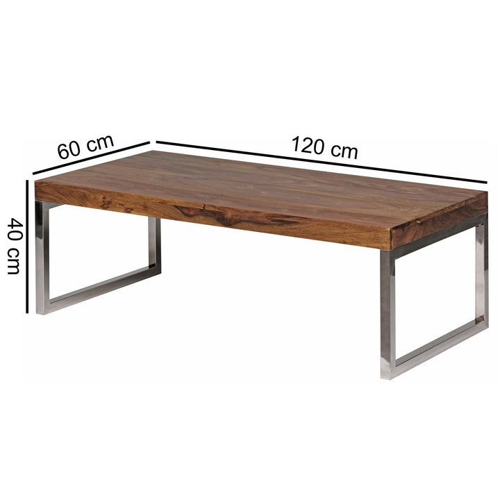Couchtisch ISEN_ Massivholz_ Chromfüße_ 120x40x60 cm_ handgefertigt_ Sheesham/Akazie - KADIMA DESIGN_Farbe_ Braun_ Größe_ 120x60x40 cm_
