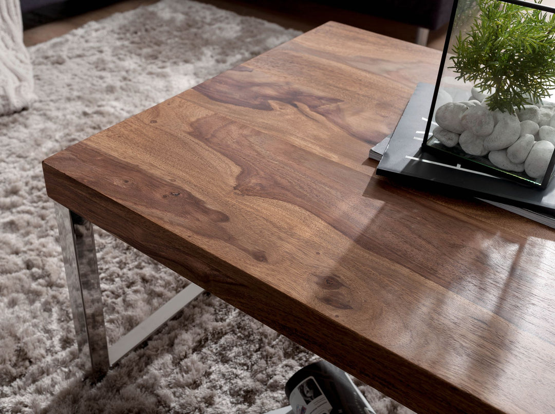 Couchtisch ISEN_ Massivholz_ Chromfüße_ 120x40x60 cm_ handgefertigt_ Sheesham/Akazie - KADIMA DESIGN_Farbe_ Braun_ Größe_ 120x60x40 cm_