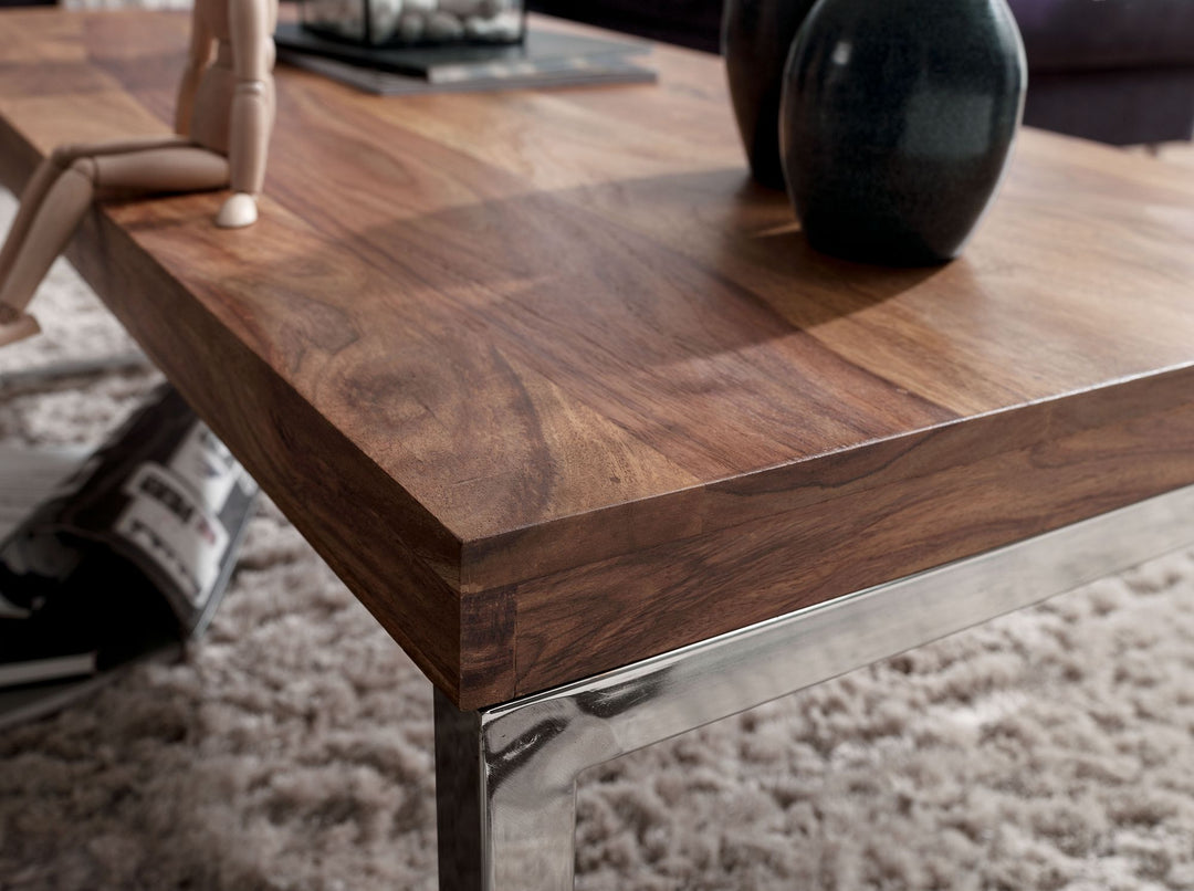 Couchtisch ISEN_ Massivholz_ Chromfüße_ 120x40x60 cm_ handgefertigt_ Sheesham/Akazie - KADIMA DESIGN_Farbe_ Braun_ Größe_ 120x60x40 cm_