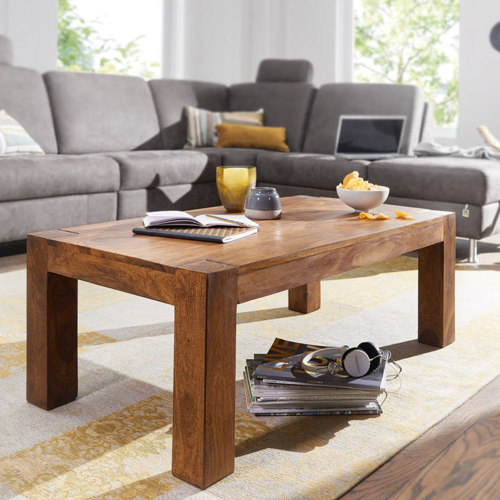 Rustikaler Couchtisch NAKO_ Akazienholz_ quadratisch_ handgefertigt_ pflegeleicht - KADIMA DESIGN_Farbe_ Braun_ Größe_ 110x60x40 cm_