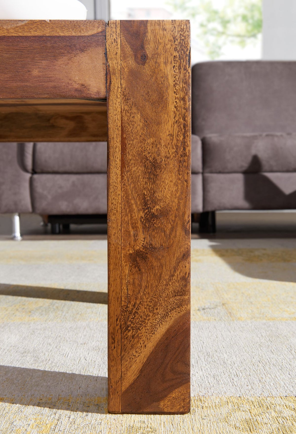Rustikaler Couchtisch NAKO_ Akazienholz_ quadratisch_ handgefertigt_ pflegeleicht - KADIMA DESIGN_Farbe_ Braun_ Größe_ 110x60x40 cm_