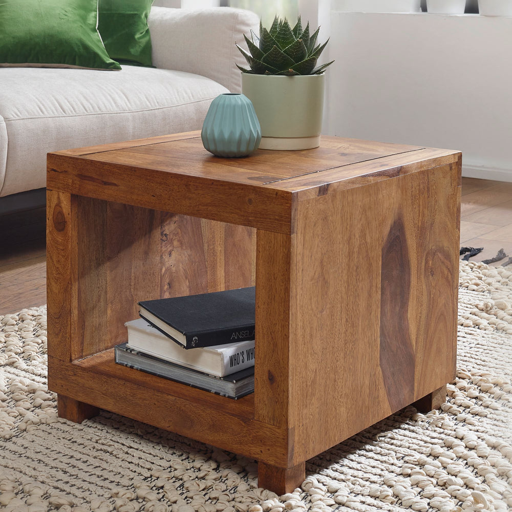 Sheesham Couchtisch Wood Massiv_ Modern_ Landhaus-Stil_ MDF_ Kunstleder_ drehbar_ 60x45x35 cm - KADIMA DESIGN_Größe_ 50x50x45 cm_