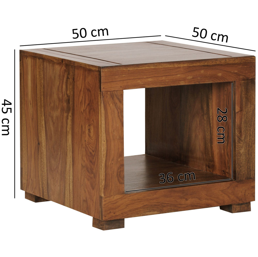 Sheesham Couchtisch Wood Massiv_ Modern_ Landhaus-Stil_ MDF_ Kunstleder_ drehbar_ 60x45x35 cm - KADIMA DESIGN_Größe_ 50x50x45 cm_
