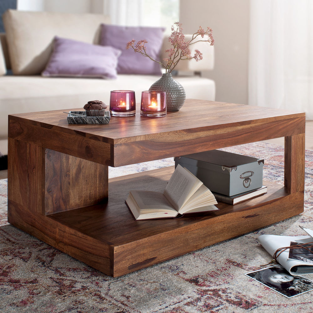Sheesham Massivholz Couchtisch_ 90x60 cm_ Einzigartige Maserung_ 30 kg Belastbar - KADIMA DESIGN_Größe_ 90x60x40 cm_
