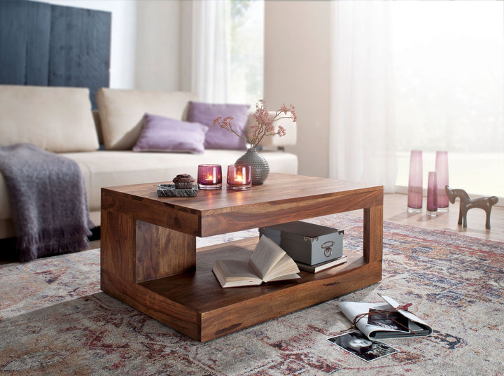 Sheesham Massivholz Couchtisch_ 90x60 cm_ Einzigartige Maserung_ 30 kg Belastbar - KADIMA DESIGN_Größe_ 90x60x40 cm_