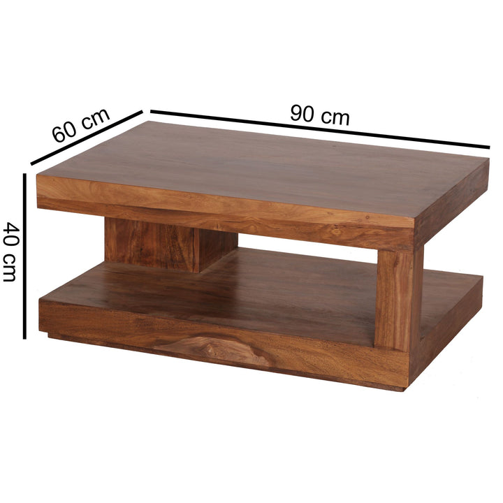 Sheesham Massivholz Couchtisch_ 90x60 cm_ Einzigartige Maserung_ 30 kg Belastbar - KADIMA DESIGN_Größe_ 90x60x40 cm_