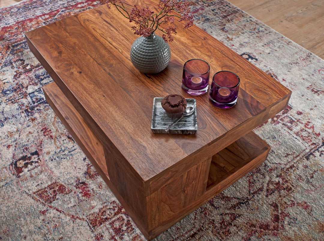Sheesham Massivholz Couchtisch_ 90x60 cm_ Einzigartige Maserung_ 30 kg Belastbar - KADIMA DESIGN_Größe_ 90x60x40 cm_