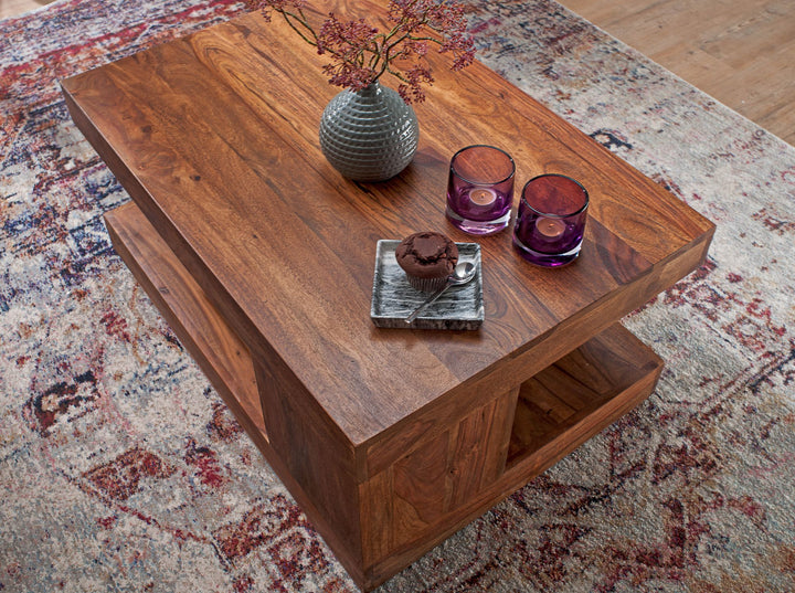 Sheesham Massivholz Couchtisch_ 90x60 cm_ Einzigartige Maserung_ 30 kg Belastbar - KADIMA DESIGN_Größe_ 90x60x40 cm_