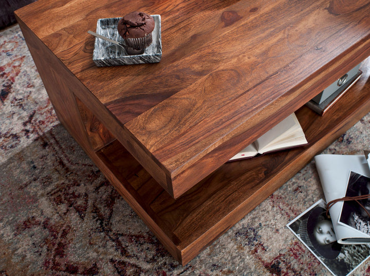 Sheesham Massivholz Couchtisch_ 90x60 cm_ Einzigartige Maserung_ 30 kg Belastbar - KADIMA DESIGN_Größe_ 90x60x40 cm_