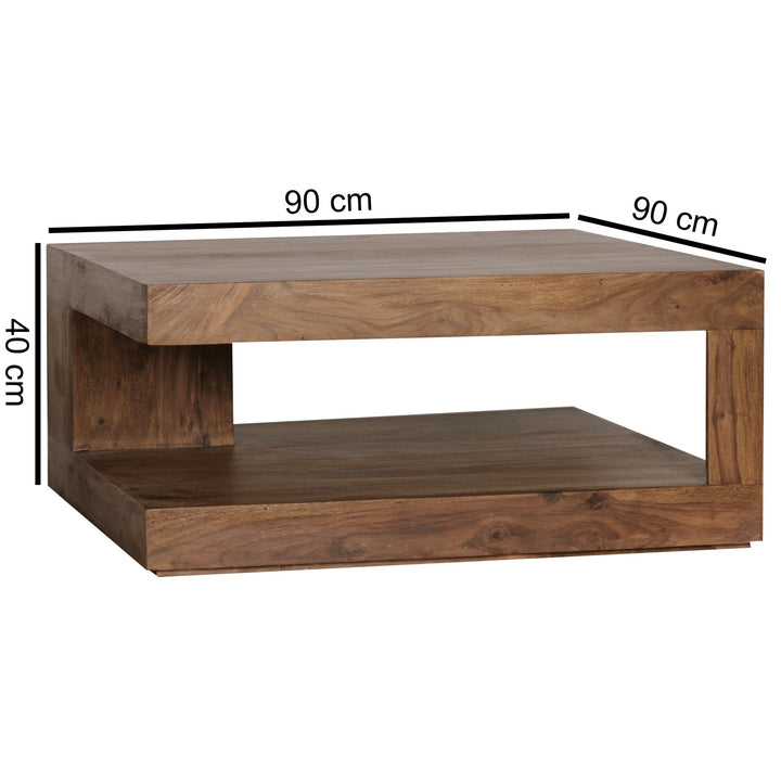 Sheesham Wohnzimmertisch Massiv_ Quadratisch_ 90x90 cm_ Einzigartiges Unikat - KADIMA DESIGN_Größe_ 90x90x40 cm_