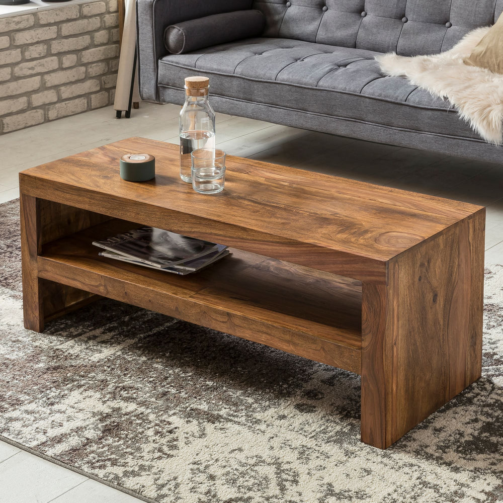 Sheesham Massiv Couchtisch_ Modern_ orientalisches Flair_ 110x45x45 cm_ Handgefertigt - KADIMA DESIGN_Größe_ 110x45x45 cm_