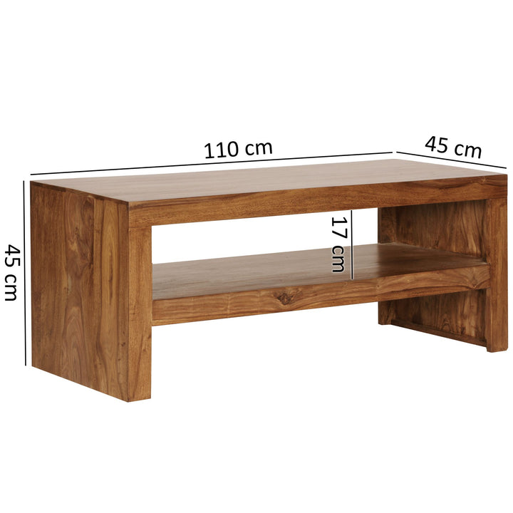 Sheesham Massiv Couchtisch_ Modern_ orientalisches Flair_ 110x45x45 cm_ Handgefertigt - KADIMA DESIGN_Größe_ 110x45x45 cm_