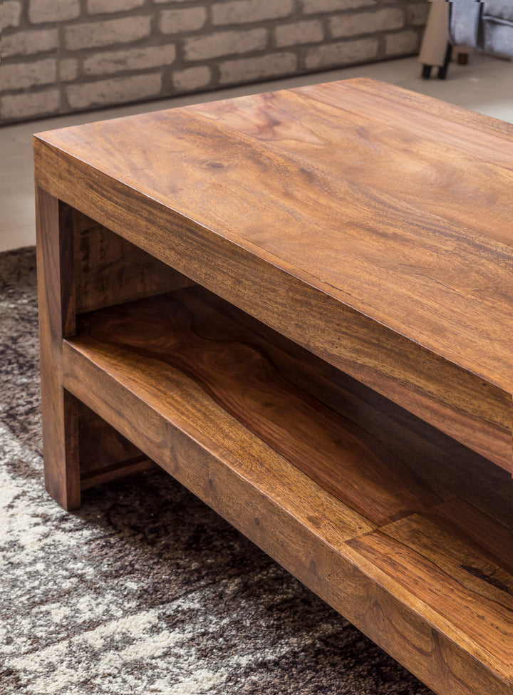 Sheesham Massiv Couchtisch_ Modern_ orientalisches Flair_ 110x45x45 cm_ Handgefertigt - KADIMA DESIGN_Größe_ 110x45x45 cm_