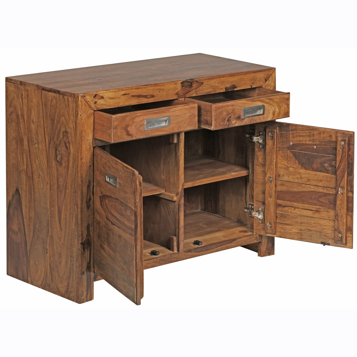 Massivholz Sideboard aus Sheesham  90 cm  mit 2 Türen und Schubladen  viel Stauraum  ideal für Flur oder Wohnzimmer  handgefertigt - KADIMA DESIGN Größe  90x40x70 cm