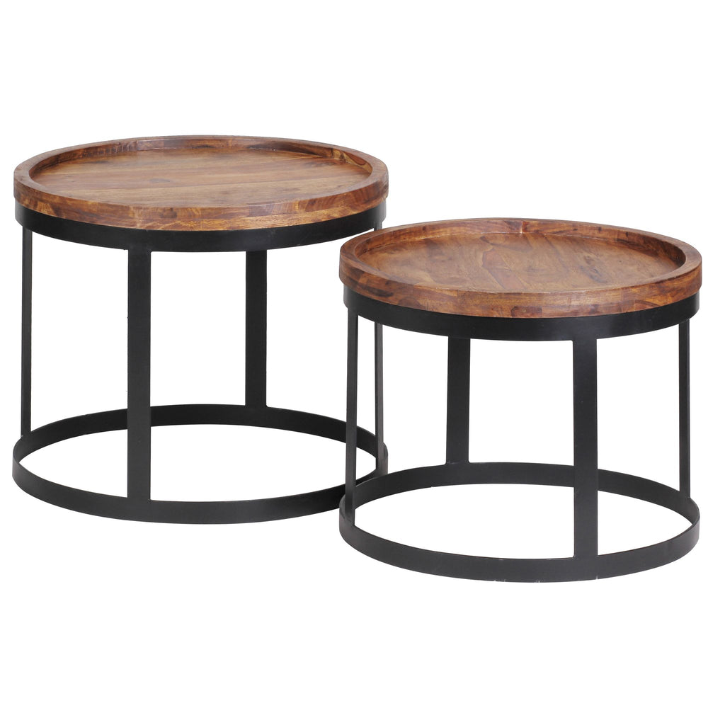 Beistelltisch-Set INDI_ 2er Set_ runde Tischplatten_ Metallgestell_ Massivholz_ naturbelassen - KADIMA DESIGN_Farbe_ Braun_ Größe_ 53x53x45 cm_