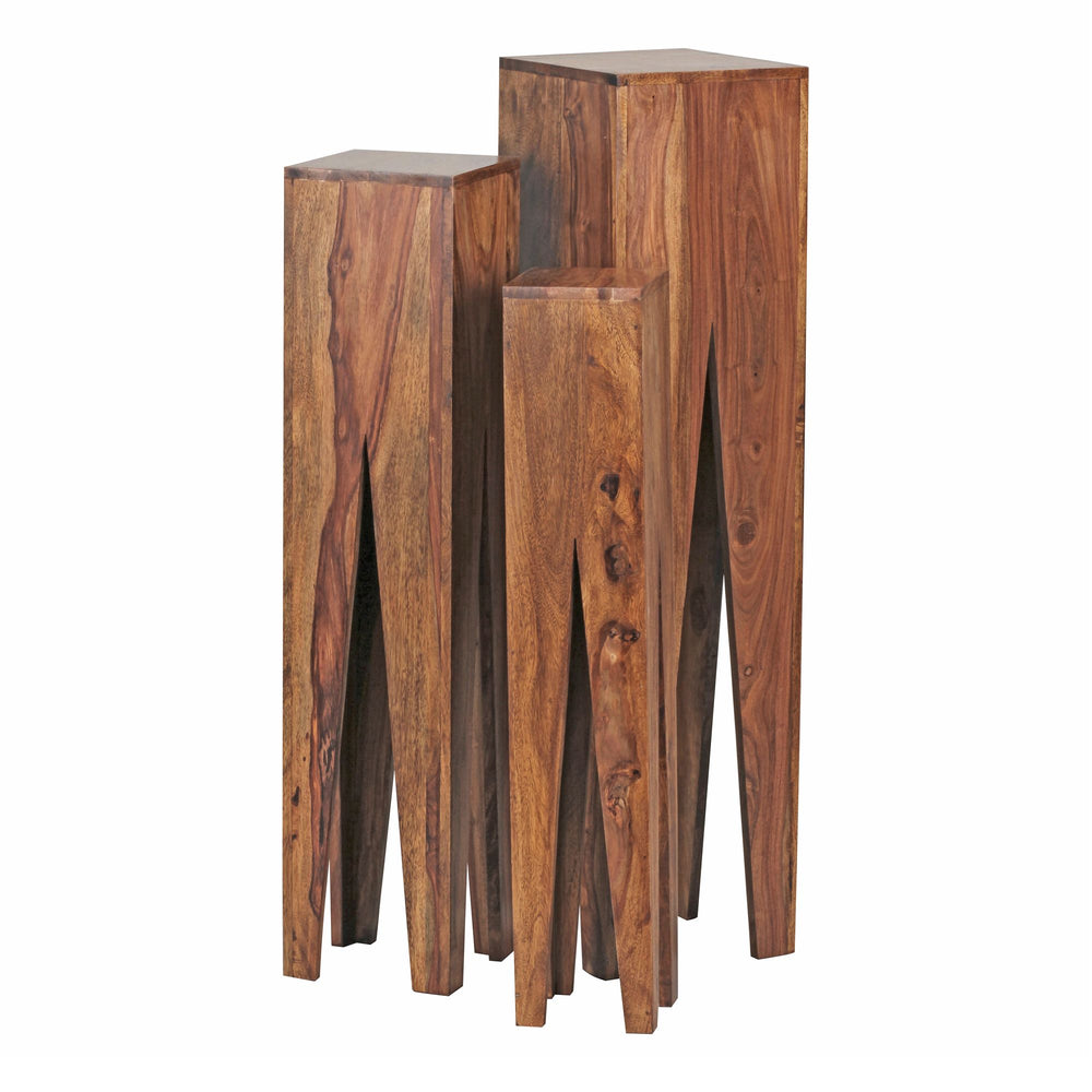 Beistelltisch-Set mit 3 Giraffenbeinen_ Massivholz_ rustikales Ambiente_ handgefertigt - KADIMA DESIGN_Farbe_ Braun_ Größe_ 25x25x100 cm_