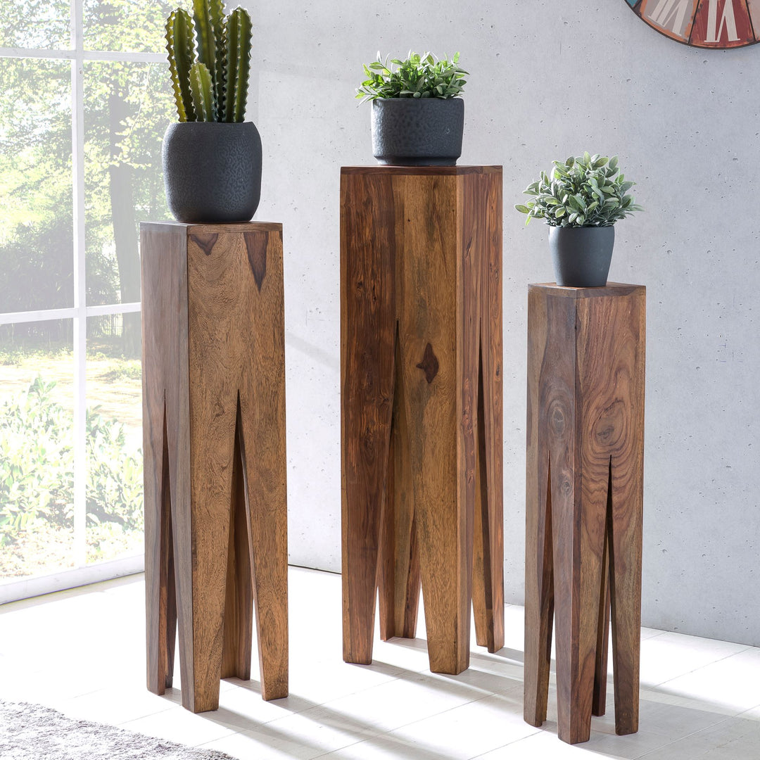 KADIMA DESIGN Beistelltisch-Set mit 3 Giraffenbeinen aus Massivholz für rustikales Ambiente in Wohnräumen_Braun_#sku_BARWL1.564#