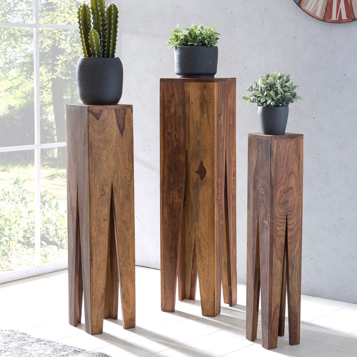 Beistelltisch-Set mit 3 Giraffenbeinen_ Massivholz_ rustikales Ambiente_ handgefertigt - KADIMA DESIGN_Farbe_ Braun_ Größe_ 25x25x100 cm_#sku_BARWL1.564#