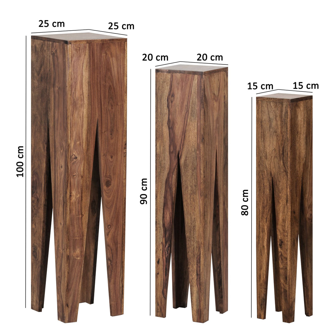 Beistelltisch-Set mit 3 Giraffenbeinen_ Massivholz_ rustikales Ambiente_ handgefertigt - KADIMA DESIGN_Farbe_ Braun_ Größe_ 25x25x100 cm_
