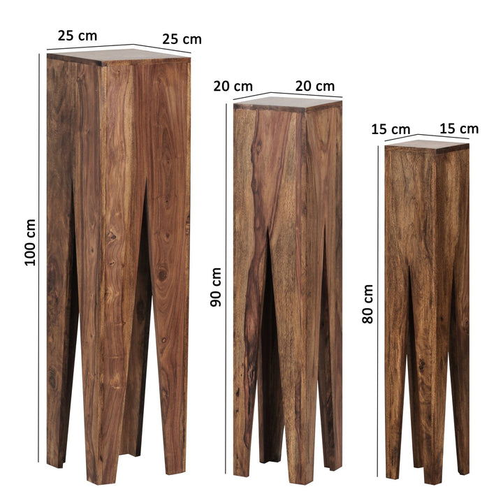 Beistelltisch-Set mit 3 Giraffenbeinen_ Massivholz_ rustikales Ambiente_ handgefertigt - KADIMA DESIGN_Farbe_ Braun_ Größe_ 25x25x100 cm_