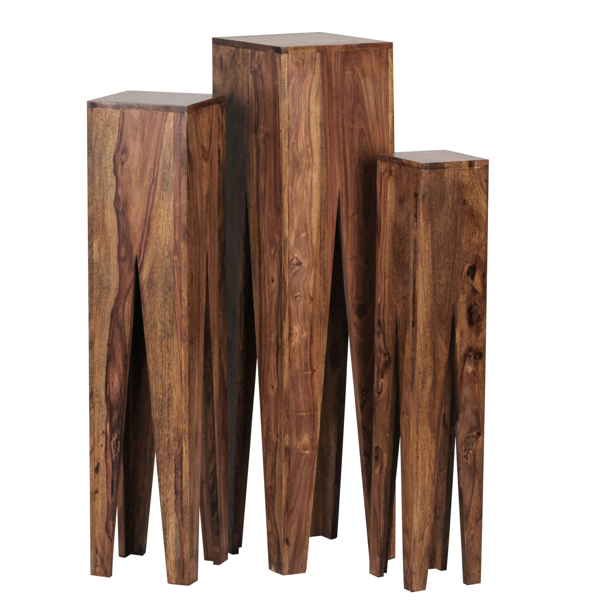 Beistelltisch-Set mit 3 Giraffenbeinen_ Massivholz_ rustikales Ambiente_ handgefertigt - KADIMA DESIGN_Farbe_ Braun_ Größe_ 25x25x100 cm_