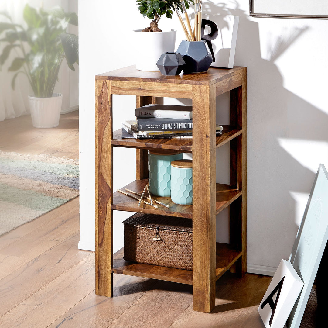 Massivholz Bücherregal_ Mehrzweck-Stauraum_ Sheesham_ 3-4 Böden_ handgefertigt_ pflegeleicht - KADIMA DESIGN_Größe_ 44x44x80 cm_
