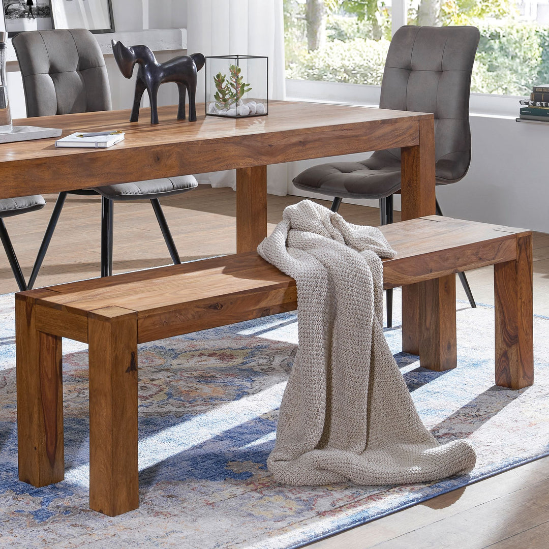Sitzbank Landhaus-Stil_ Massivholz_ Akazie/Sheesham_ 160/180x45 cm_ 200/250 kg Belastung_ handgefertigt - KADIMA DESIGN_Farbe_ Braun_ Größe_ 120x35x45 cm_