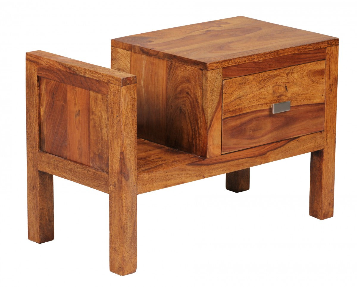 Robuste Sheesham Nachtkonsole  Landhaus-Optik  60x40x30 cm - Mit Schublade & Ablage - KADIMA DESIGN Größe  60x30x40 cm