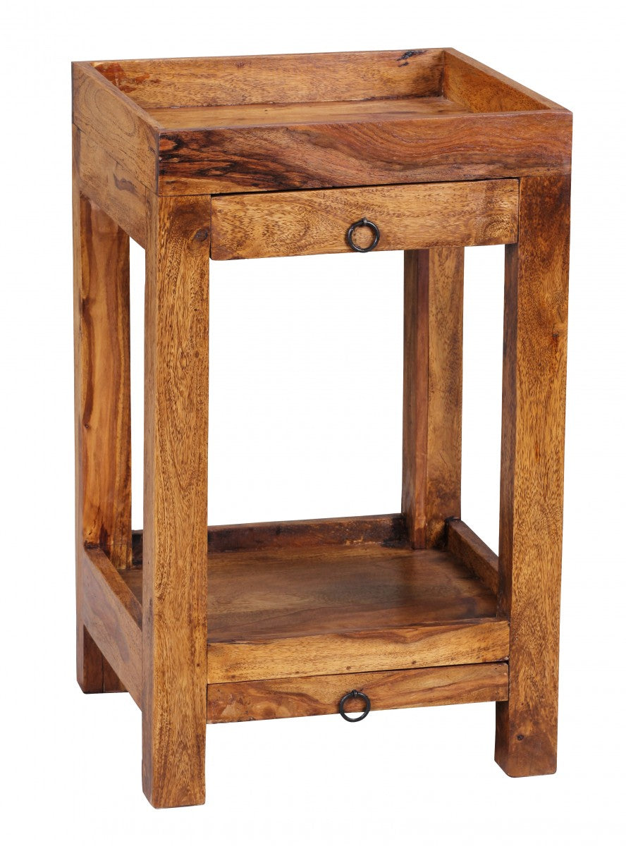 KADIMA DESIGN Sheesham Massivholz Telefontisch mit Schubladen und Ablagefach - Platzsparender Beistelltisch für Zuhause und Büro_Braun_#sku_BARWL1.385#