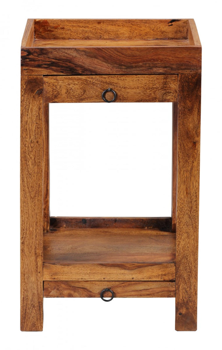 KADIMA DESIGN Sheesham Massivholz Telefontisch mit Schubladen und Ablagefach - Platzsparender Beistelltisch für Zuhause und Büro_Braun_#sku_BARWL1.385#
