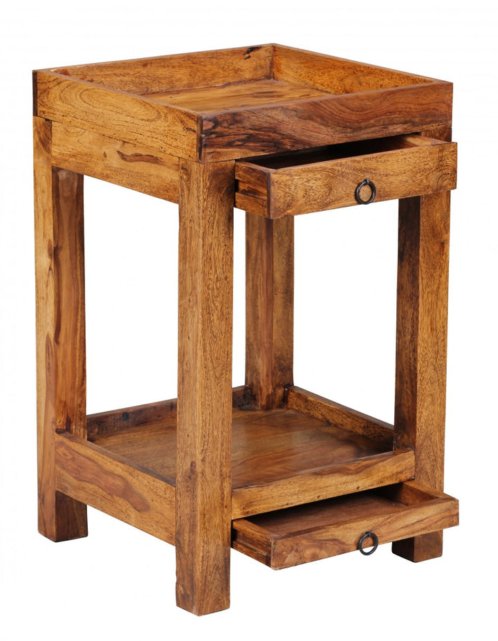 KADIMA DESIGN Sheesham Massivholz Telefontisch mit Schubladen und Ablagefach - Platzsparender Beistelltisch für Zuhause und Büro_Braun_#sku_BARWL1.385#