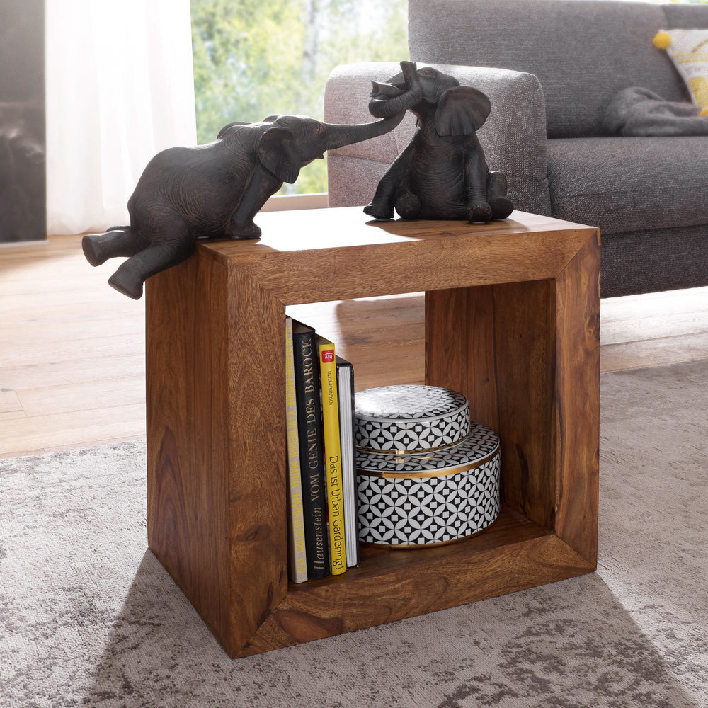 Sheesham Holz Standregal/Beistelltisch_ Geradlinig_ Handgefertigt_ 44x44x33 cm - KADIMA DESIGN_Größe_ 44x33x44 cm_