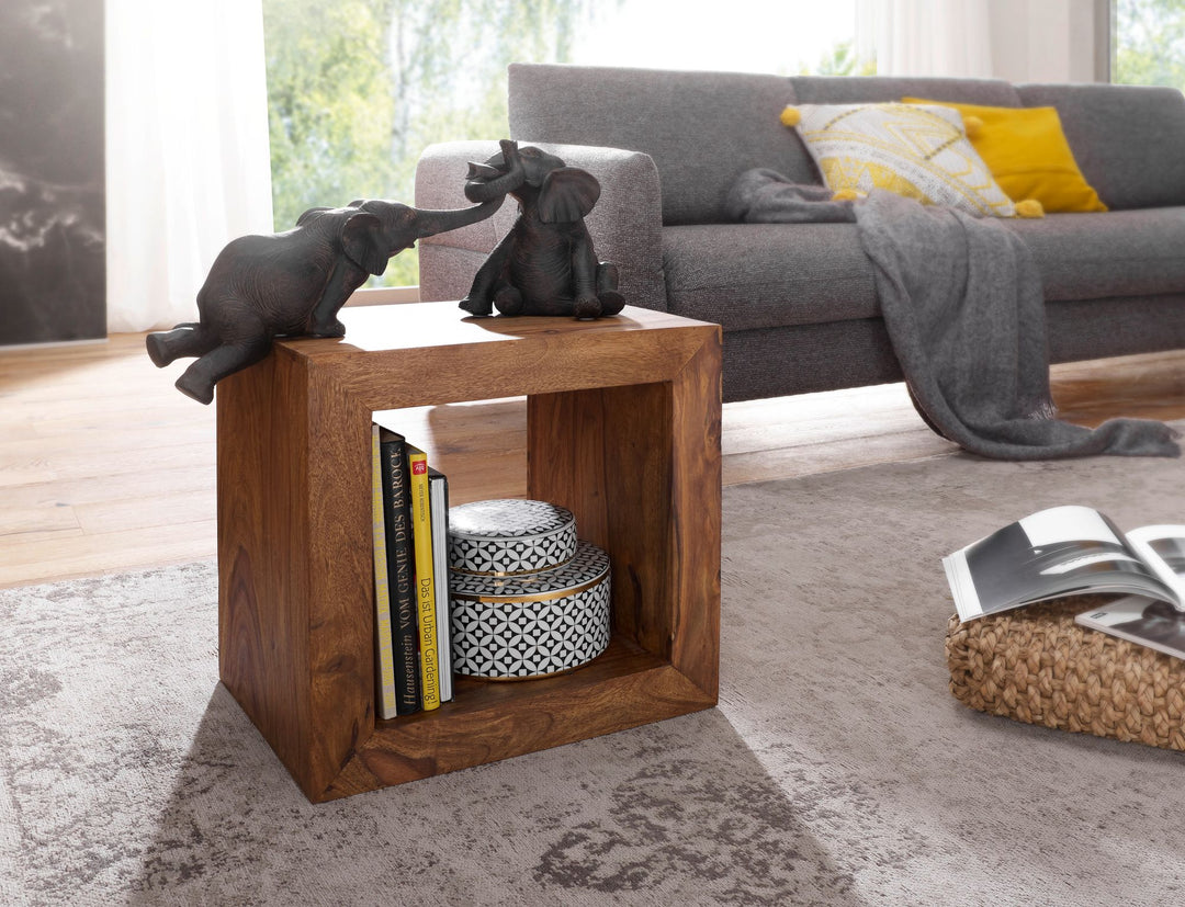 Sheesham Holz Standregal/Beistelltisch_ Geradlinig_ Handgefertigt_ 44x44x33 cm - KADIMA DESIGN_Größe_ 44x33x44 cm_