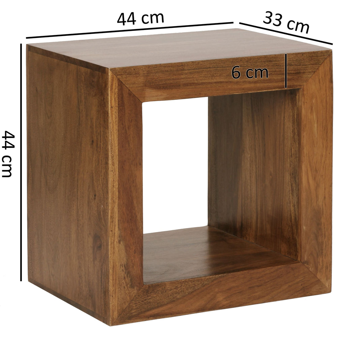 Maßzeichnung Standregal – Naturholz, 44x44x33 cm, handgefertigt, geradlinig