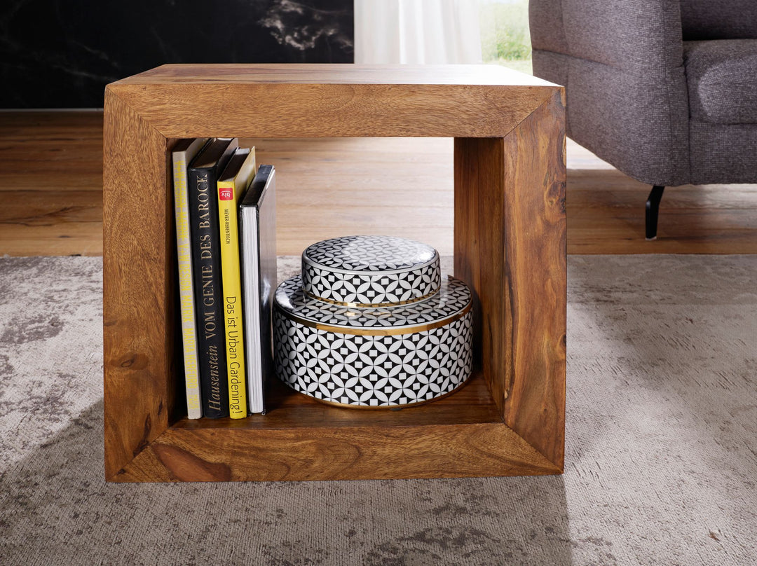 Sheesham Holz Standregal/Beistelltisch_ Geradlinig_ Handgefertigt_ 44x44x33 cm - KADIMA DESIGN_Größe_ 44x33x44 cm_