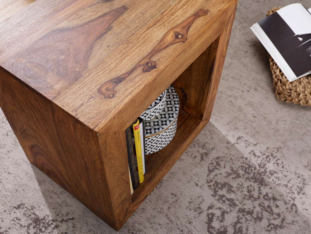 Sheesham Holz Standregal/Beistelltisch_ Geradlinig_ Handgefertigt_ 44x44x33 cm - KADIMA DESIGN_Größe_ 44x33x44 cm_
