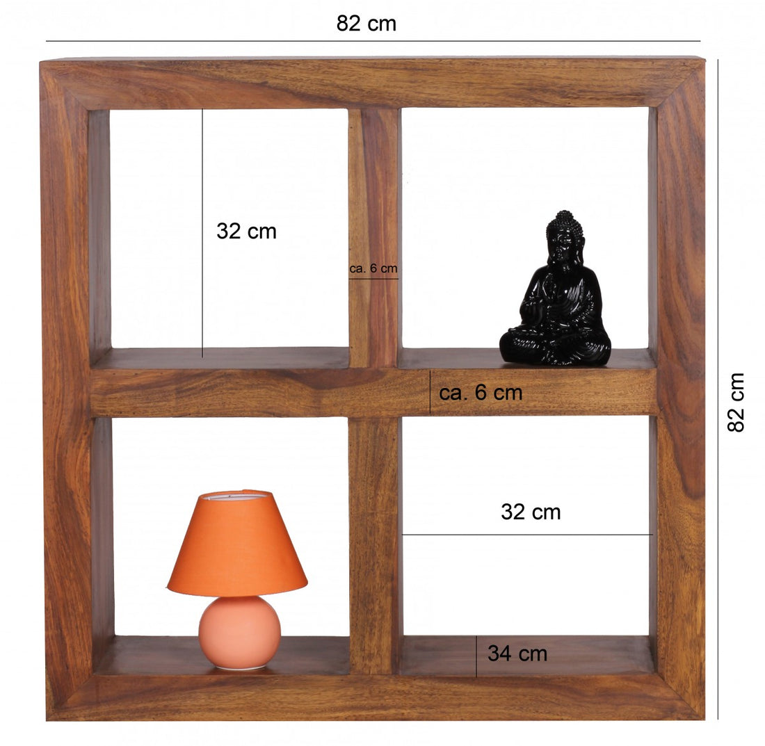 Maßzeichnung Standregal – Naturholz, Massiv, 4 Fächer, 82x82x34 cm