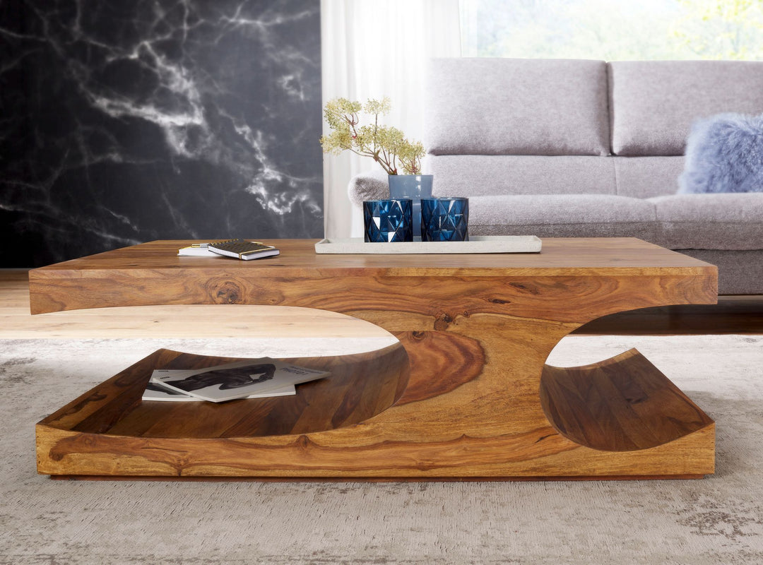 Couchtisch TEKO Massivholz_ 2 Ablagefächer_ 118x38x70 cm_ handgefertigt_ pflegeleicht - KADIMA DESIGN_Farbe_ Braun_ Größe_ 118x70x38 cm_