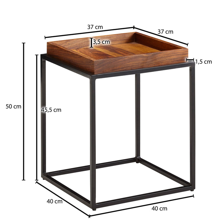 KADIMA DESIGN Sheeshamholz Beistelltisch - Moderner Industrie-Design quadratischer Tisch aus Holz und Eisen - Abnehmbares Tray_Braun_#sku_BARWL6.736#