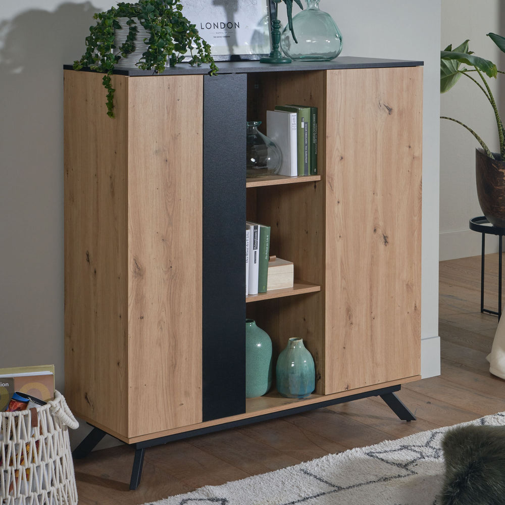 Stilvolle Kommode mit Eiche-Dekor_ 6 Fächer_ magnetische Stopper_ pflegeleichte Oberfläche - KADIMA DESIGN_Größe_ 110x40x125 cm_