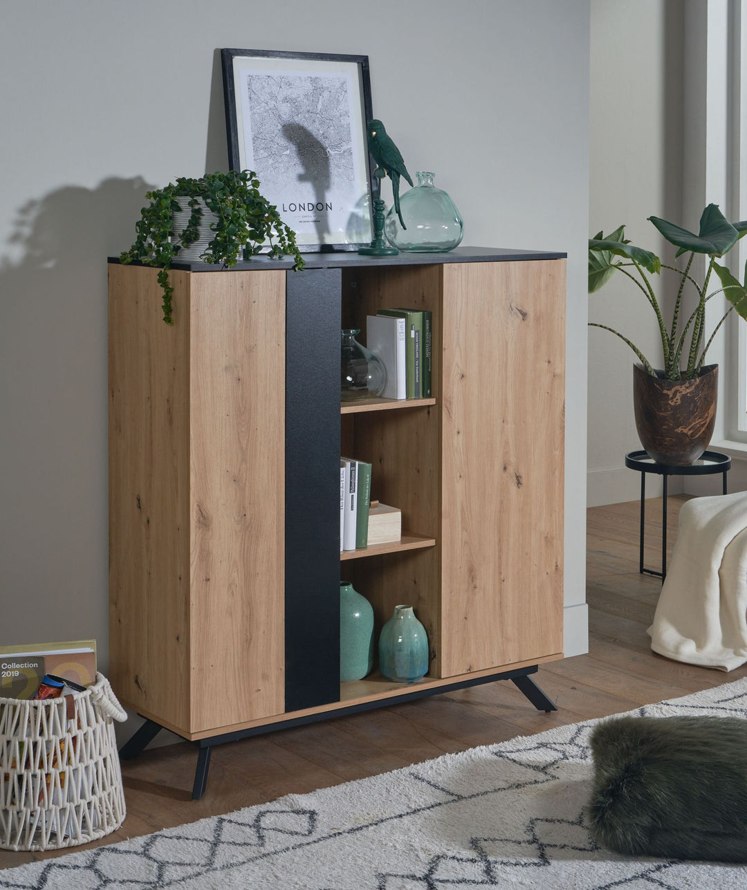 Stilvolle Kommode mit Eiche-Dekor_ 6 Fächer_ magnetische Stopper_ pflegeleichte Oberfläche - KADIMA DESIGN_Größe_ 110x40x125 cm_