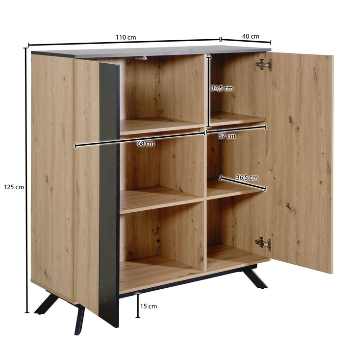 Stilvolle Kommode mit Eiche-Dekor_ 6 Fächer_ magnetische Stopper_ pflegeleichte Oberfläche - KADIMA DESIGN_Größe_ 110x40x125 cm_