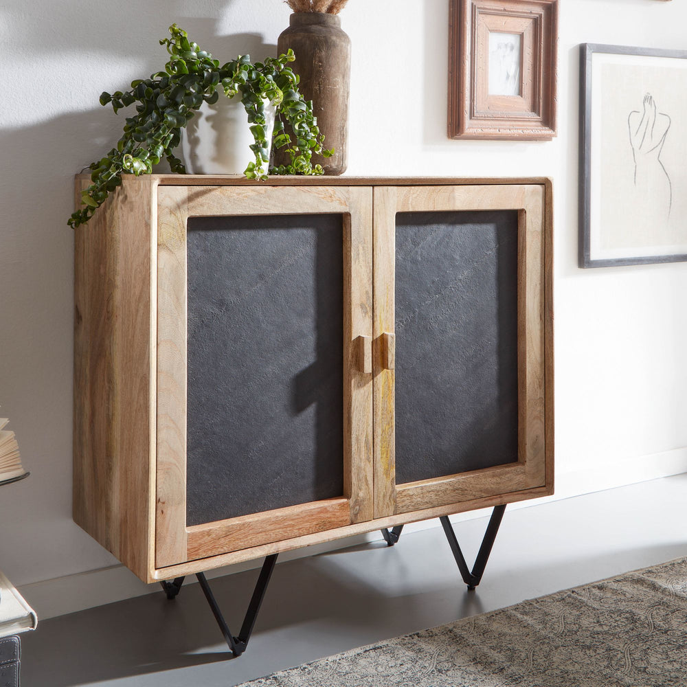Sideboard_ Mangoholz_ Stauraum_ anthrazitfarbene Türfronten_ 80x75x35 cm - KADIMA DESIGN_Größe_ 80x35x75 cm_