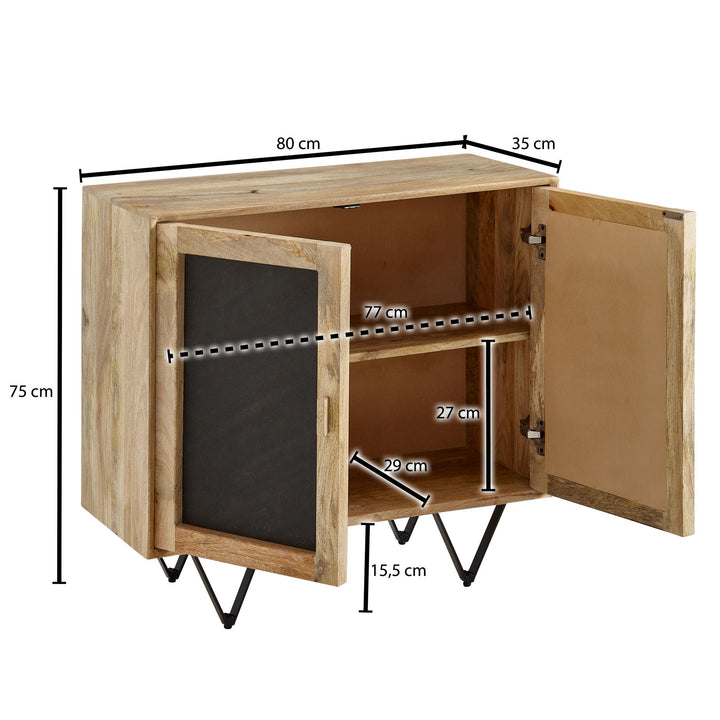 Sideboard_ Mangoholz_ Stauraum_ anthrazitfarbene Türfronten_ 80x75x35 cm - KADIMA DESIGN_Größe_ 80x35x75 cm_
