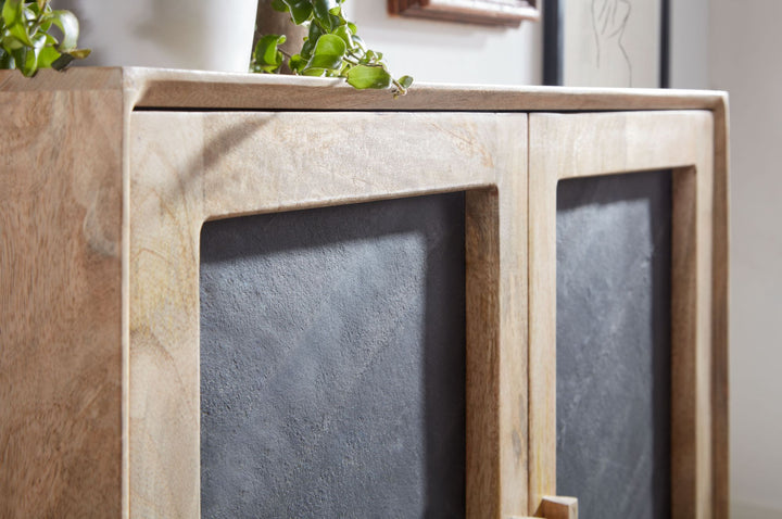 Sideboard_ Mangoholz_ Stauraum_ anthrazitfarbene Türfronten_ 80x75x35 cm - KADIMA DESIGN_Größe_ 80x35x75 cm_