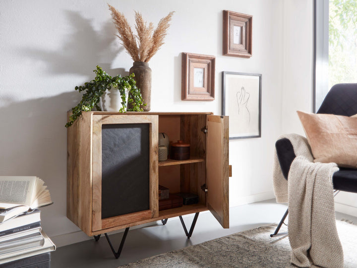 Sideboard_ Mangoholz_ Stauraum_ anthrazitfarbene Türfronten_ 80x75x35 cm - KADIMA DESIGN_Größe_ 80x35x75 cm_