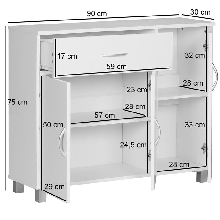 KADIMA DESIGN Sideboard-Kommode mit Schublade und 3 Türen für optimale Aufbewahrung_Weiß_#sku_BARWL1.334#