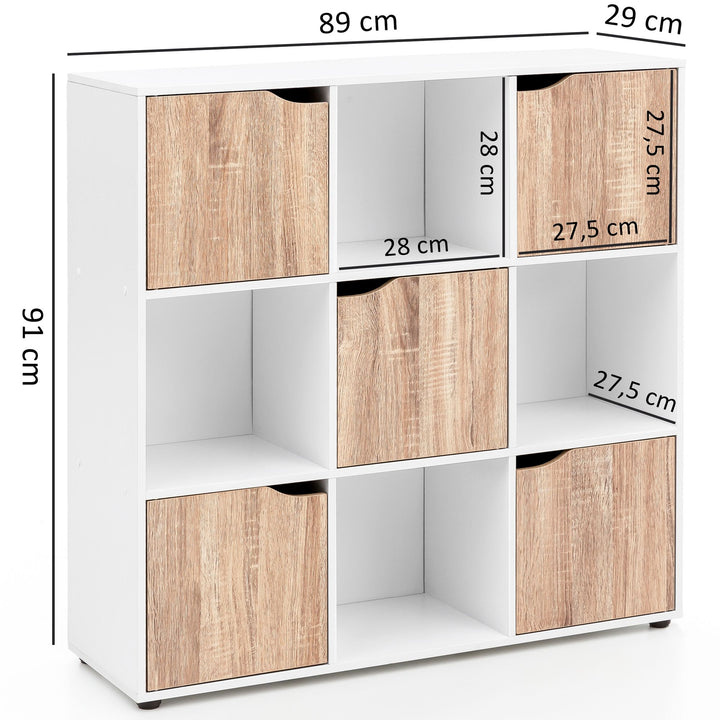 Standregal mit 9 Fächern_ Weiß/Sonoma_ Stauraum für Bücher/Dekoration_ 89x91x29 cm - KADIMA DESIGN_Größe_ 89x29x91 cm_